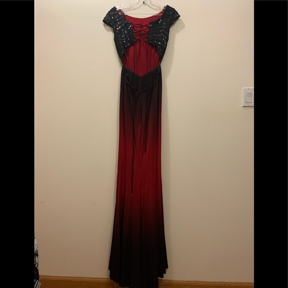 Red and Black Ombre Sequins Prom Gown Dress - Picture 2 of 6
